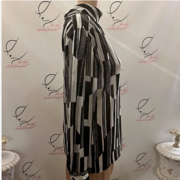 Stuart Lang. Sz S. Black White Semi Sheer Chiffon Pullover. Cowl Blouse. B129 - Picture 3 of 7